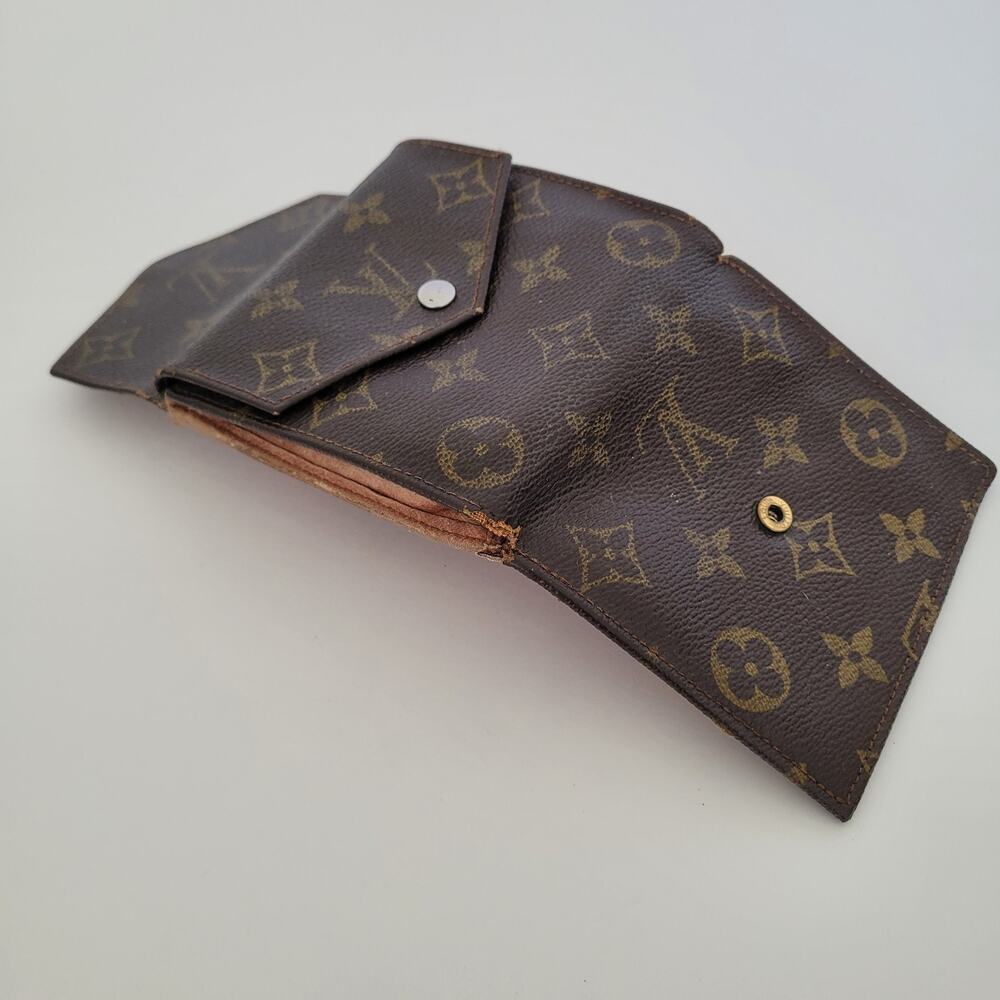 LOUIS VUITTON Vintage 80s Monogram Leather Wallet Brown Medium Trifold Elise - Picture 7 of 16